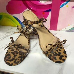 Comfort Leopard Print Heeled Sandals with Clear Straps